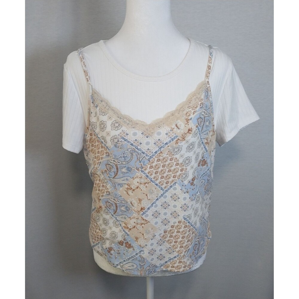 No Boundaries 2 Piece Layered Set Cami Ribbed T-Shirt Patchwork Paisley XXL 19